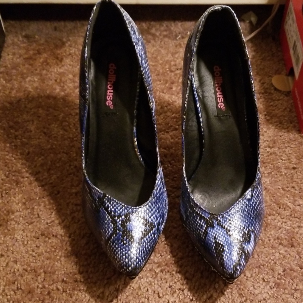 Animal Print Black and Blue Heels